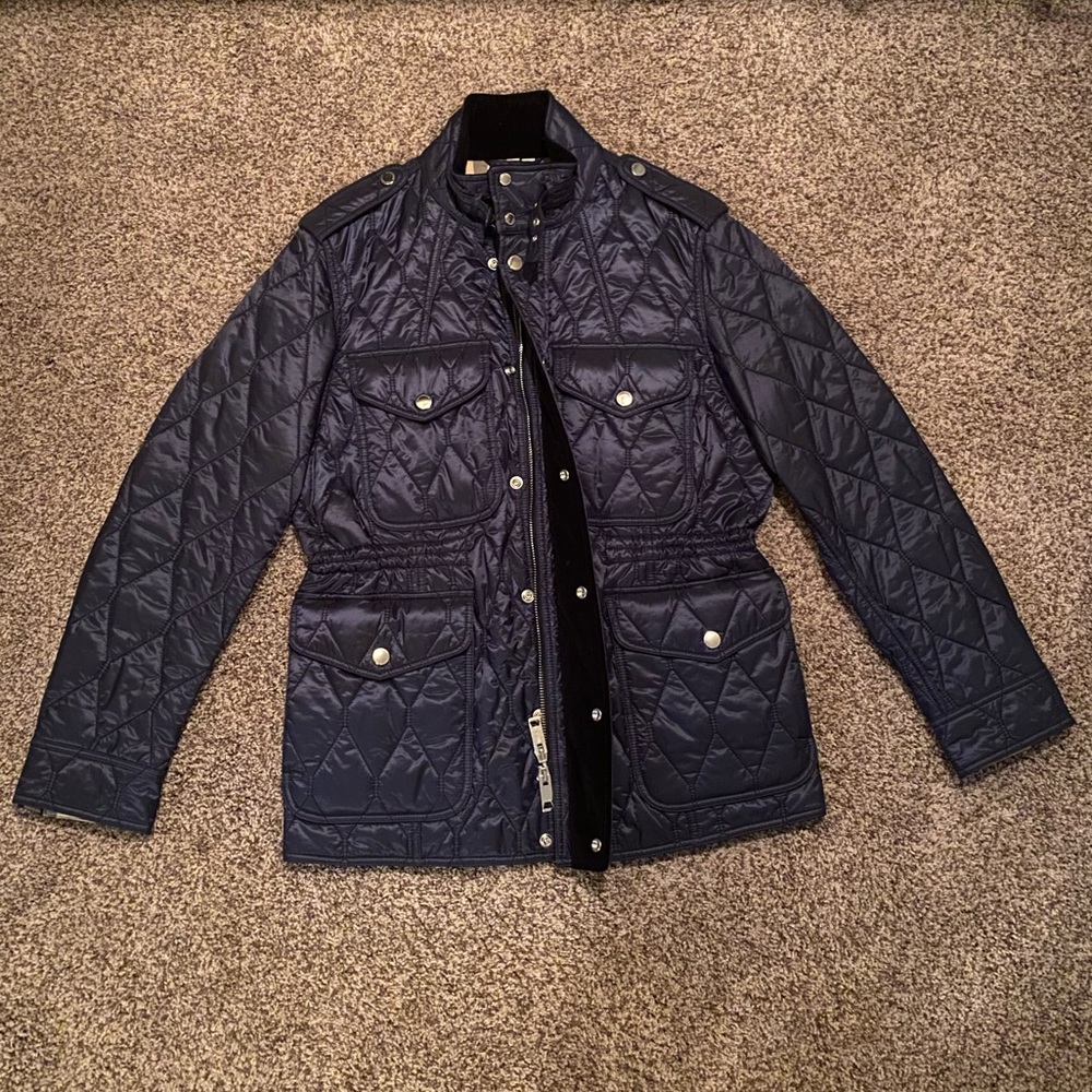 Mens Burberry Quilted Dark Blue Jacket Velour Trim Nova
Check Lined Size Large
